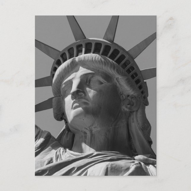 Black White Statue of Liberty Close Up Photo Postcard (Front)
