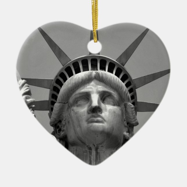 Black & White Statue of Liberty New York Ceramic Tree Decoration (Front)