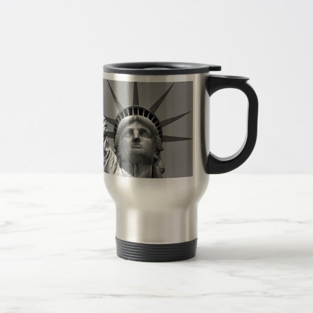 Black & White Statue of Liberty New York Travel Mug (Right)