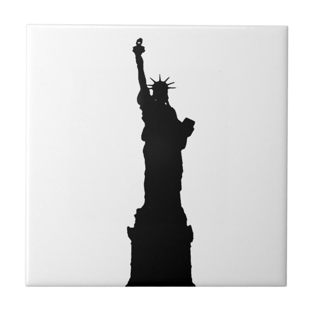 Black & White Statue of Liberty Silhouette Tile (Front)