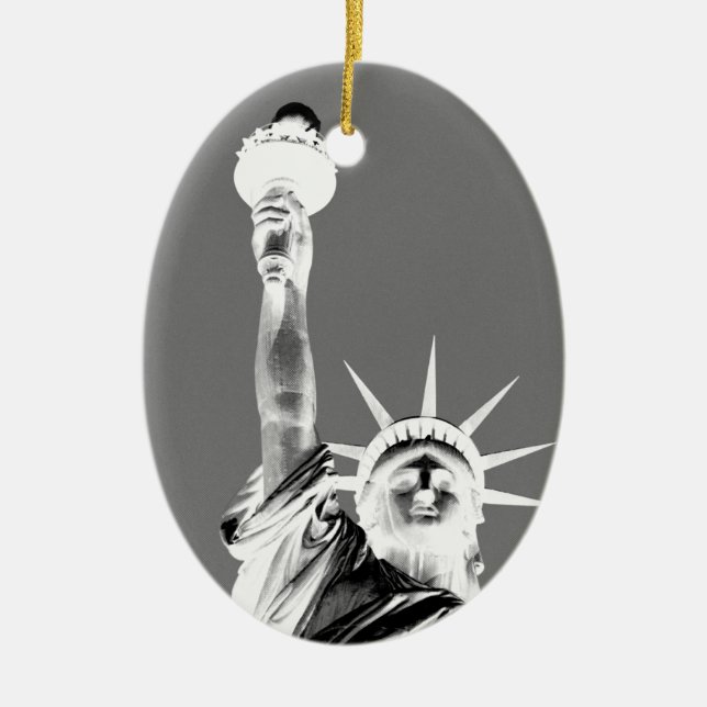 Black & White Statueof Liberty New York City Ceramic Tree Decoration (Front)