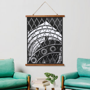 Black White Steampunk Abstract Geometric Photo Hanging Tapestry