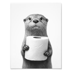 Black&White Stoic Otter Holding Toilet Paper Roll Photo Print