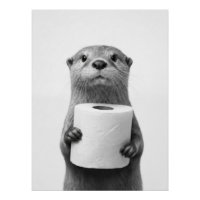 Black&White Stoic Otter Holding Toilet Paper Roll