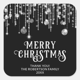 Black White String Lights Christmas Party Favour Square Sticker