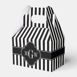 Black White Stripe Black Quatrefoil 3 Monogram Favour Box