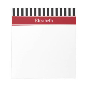 Black White Stripe Cranberry Name Monogram Notepad