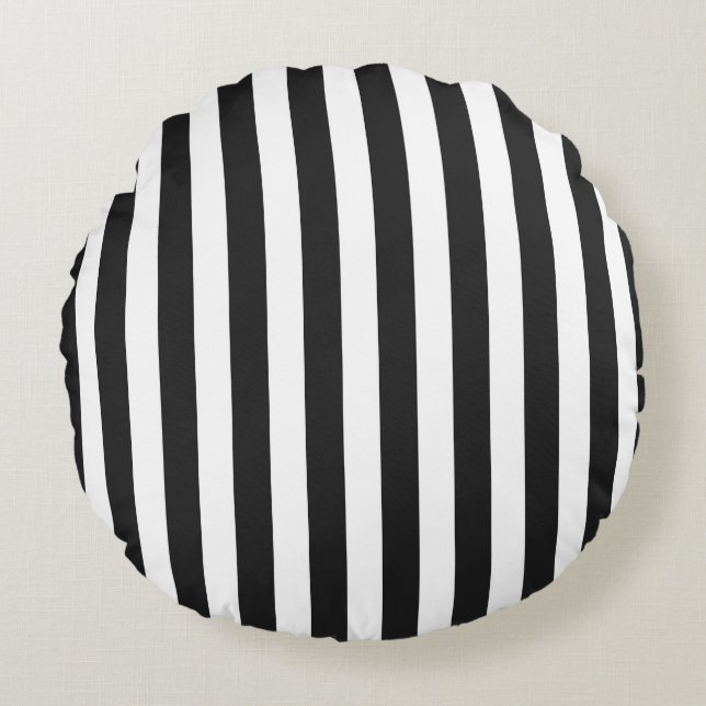 Black & White Stripe Design Round Pillow (Front)