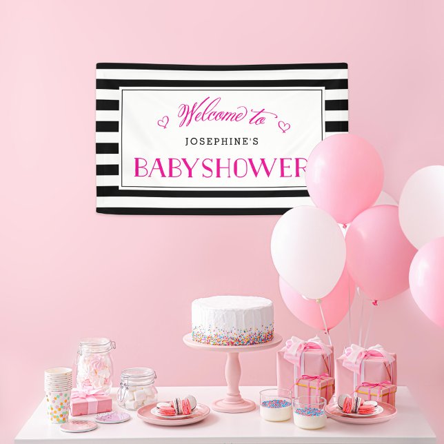 Black White Stripe Fuchsia Mum to Be | Baby Shower Banner (Creator Uploaded)