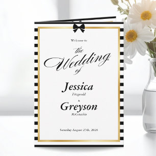 Black White Stripe Gold Frame Wedding Folded Programme