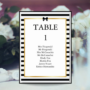Black White Stripe Gold Frame Wedding Guest List Table Number