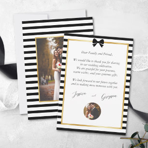 Black White Stripe Gold Frame Wedding Photo Thank You Card
