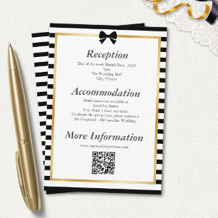 Black White Stripe Gold Frame Wedding QR Code Enclosure Card