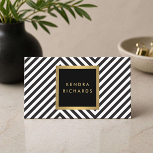 Black White Stripe Gold Minimalist Modern Bold Business Card