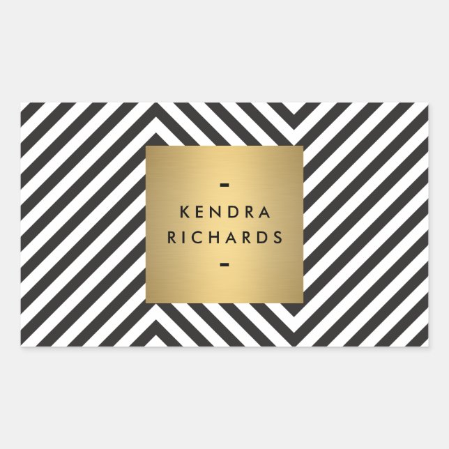 Black White Stripe Gold Minimalist Modern Rectangular Sticker (Front)
