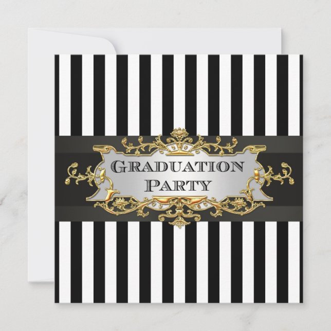 Black White Stripe Graduation Invite (Front)