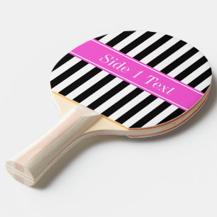 Black White Stripe Hot Pink Ribbon Name Monogram Ping Pong Paddle