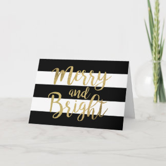 Black & White Stripe "Merry & Bright" Xmas Holiday Card