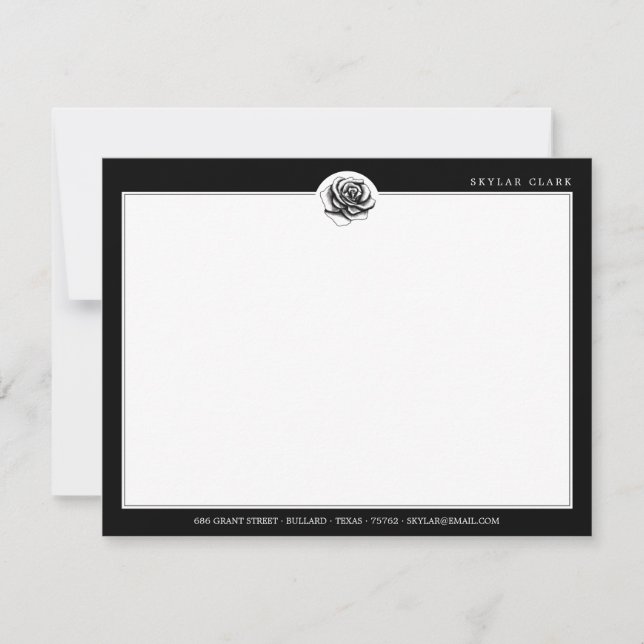 Black & White Stripe Pattern & Modern Rose Card (Front)