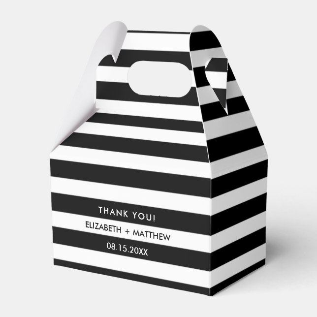 Black White Stripe Pattern Wedding Favour Boxes (Front Side)