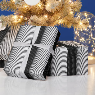 Black White Stripe Pattern Wedding Holiday Trendy Wrapping Paper