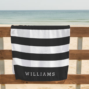 Black & White Stripe Personalised Beach Towel