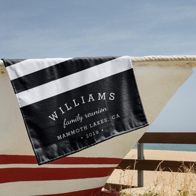 Black & White Stripe Personalised Family Reunion Beach Towel (Creator Uploaded)