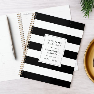 Black & White Stripe Personalised Homeschool Planner