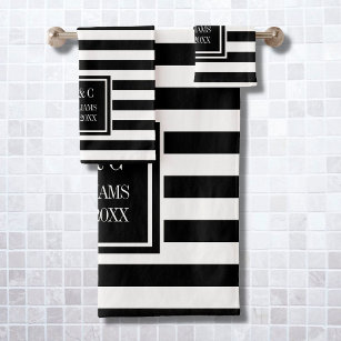Black White Stripe Personalised Monogram Bath Towel Set