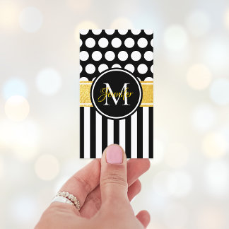 Black White Stripe Polka Dot Gold Monogram Business Card