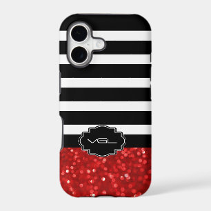 Black & White Stripe & Red Glitter