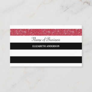 Black White Stripe Red Glitter Business Card