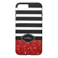 Black & White Stripe & Red Glitter