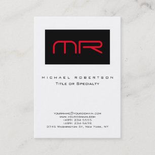 Black White Stripe Red Monogram Business Card