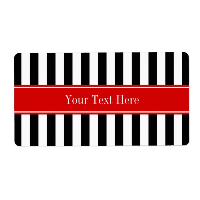 Black White Stripe Red Ribbon Name Monogram (Front)