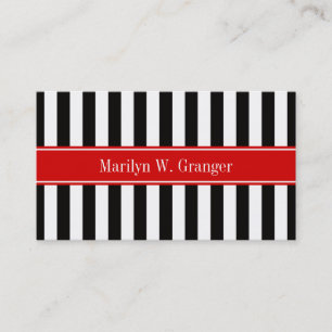 Black White Stripe Red Ribbon Name Monogram Business Card