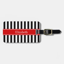 Black White Stripe Red Ribbon Name Monogram
