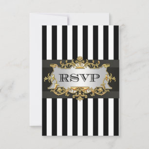 Black White Stripe RSVP 2 Card