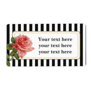 Black White Stripe Vintage Rose Address Labels