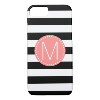 Black & White Stripe with Coral Monogram Case-Mate iPhone Case