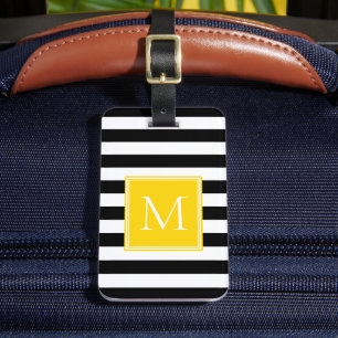 Black & White Stripe with Sunshine Yellow Monogram Luggage Tag