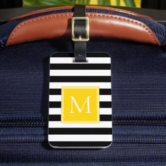 Black & White Stripe with Sunshine Yellow Monogram Luggage Tag