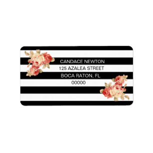 Black & White Stripe With Vintage Roses Label