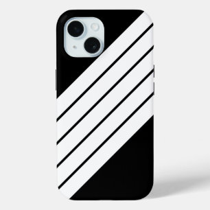 Black White Striped 70s 80s Retro Racing Stripes iPhone 15 Case