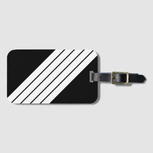 Black White Striped 70s 80s Retro Racing Stripes Luggage Tag