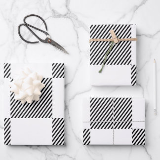 Black & White, Striped, Abstract, Check Wrapping Paper Sheet