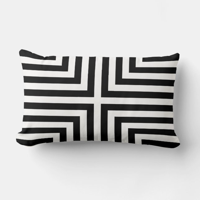 Black & White Striped Angular Repeat Pattern Lumbar Cushion (Front)