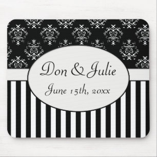 Black & White Striped Baroque Mouse Pad