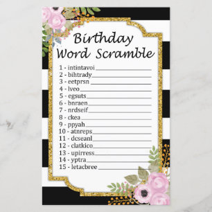 Black White Striped Birthday Word Scramble Game