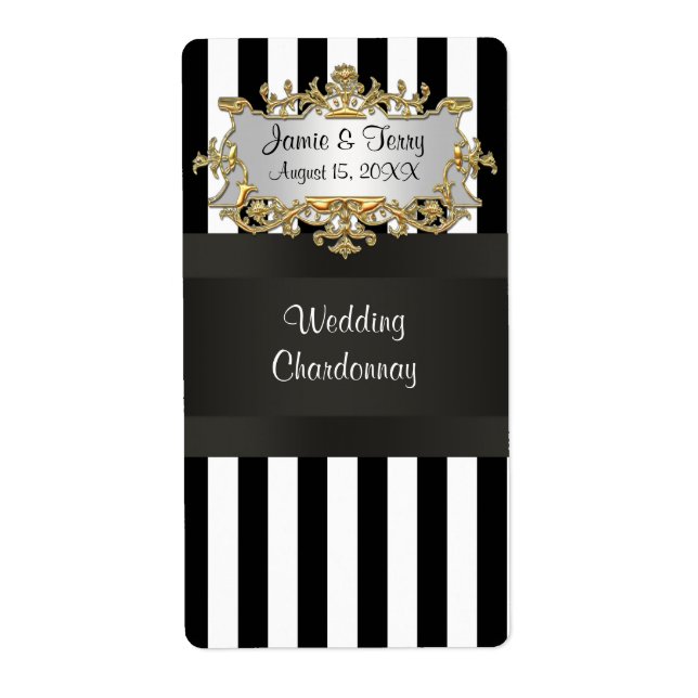 Black White Striped Black Ribbon Wine Label (Front)